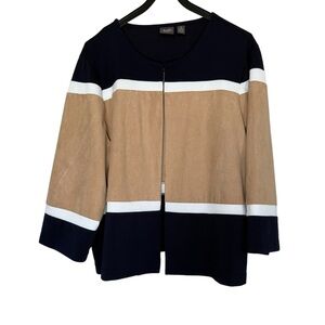 Chico’s Travelers Collection Women’s Sz 3(XL) Colorblock Jacket Navy/Camel